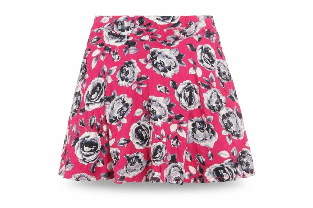 Front view of YD girls’ orange floral skater skirt, size 10-11, years
