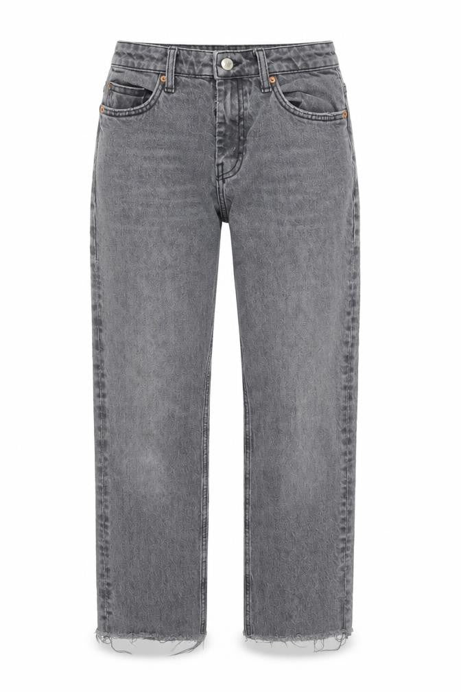 Front view of women’s green houndstooth straight jeans, size UK 26, in, 30-inch leg