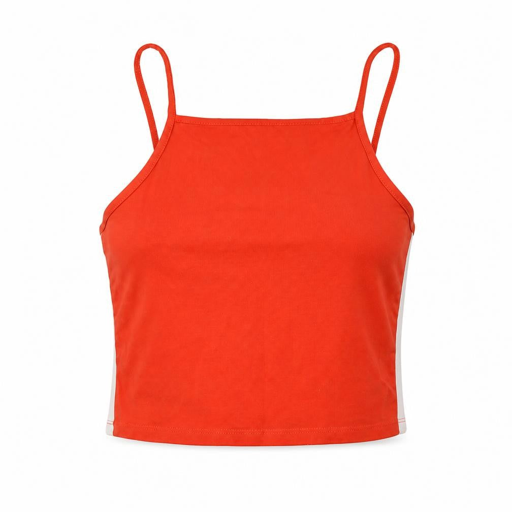Front view of New Look women’s orange cropped tank, size UK 6