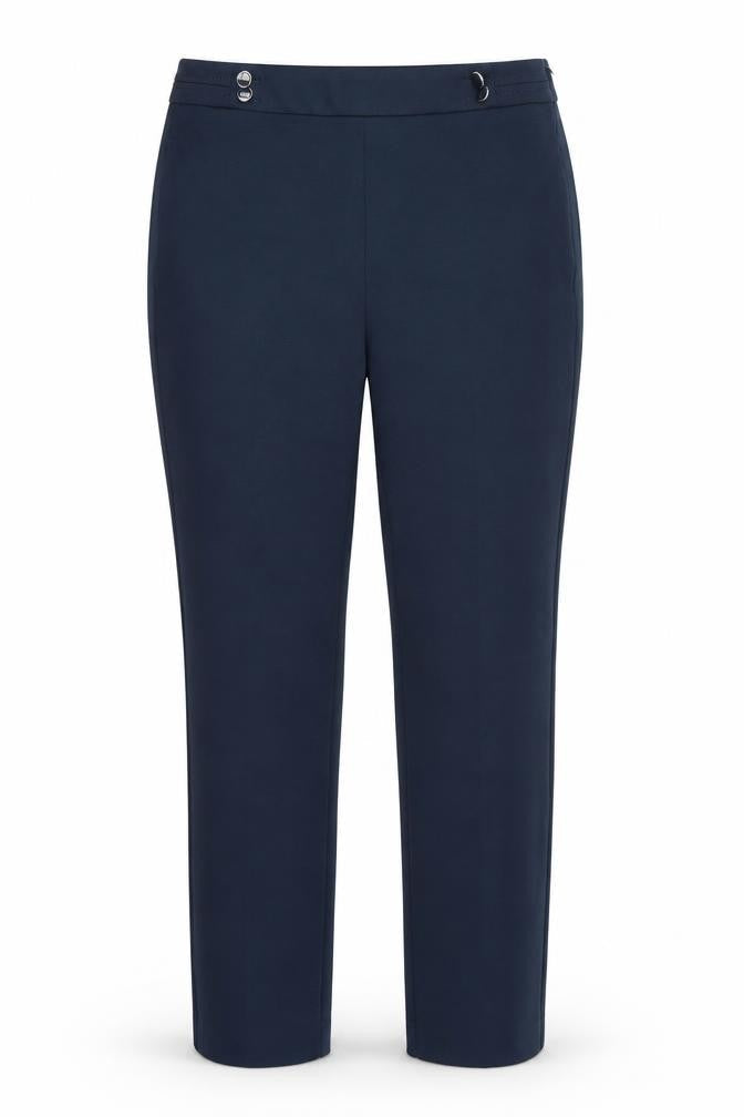 Front view of BHS women’s blue dress pants trousers, size UK 12, 27-inch leg