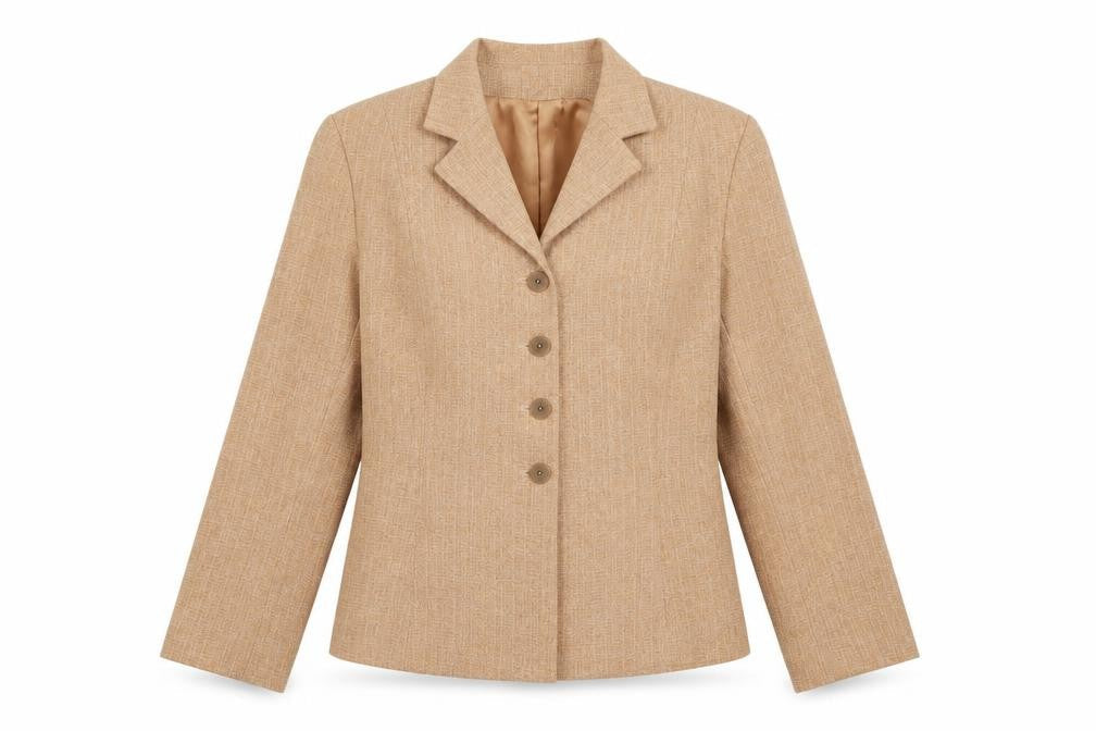 Front view of Preworn women’s orange rayon jacket blazer, size UK 8