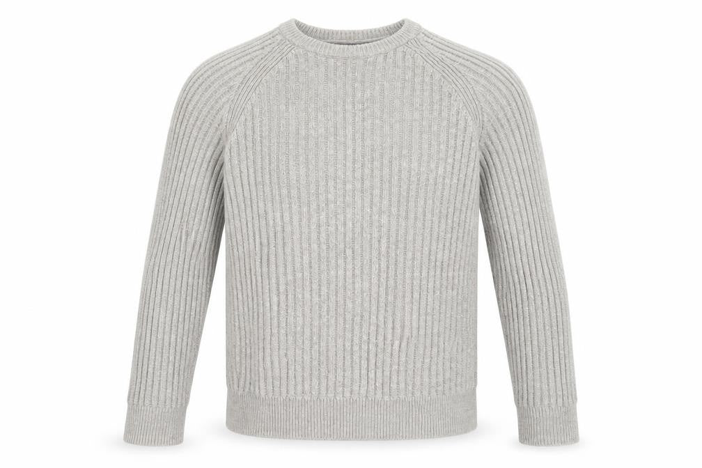 Front view of BOSTON CREW men’s grey knit jumper, size S