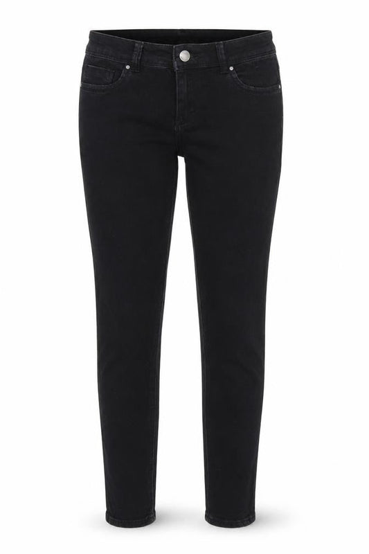 Front view of Denim co. women’s black denim straight jeans, size UK 10, 30-inch leg
