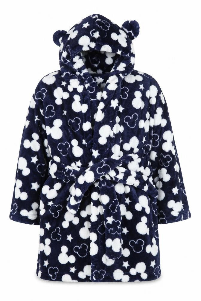 Front view of Disney Blue Polka Dot Babydoll Robe, size 18-24, Months - mickey mouse
