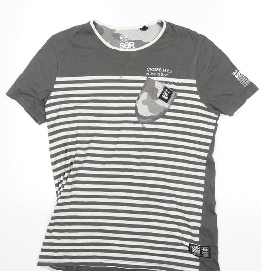 ser 55 Mens Green Striped   T-Shirt Size M