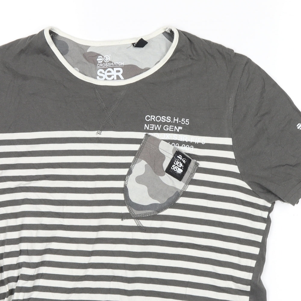 ser 55 Mens Green Striped   T-Shirt Size M