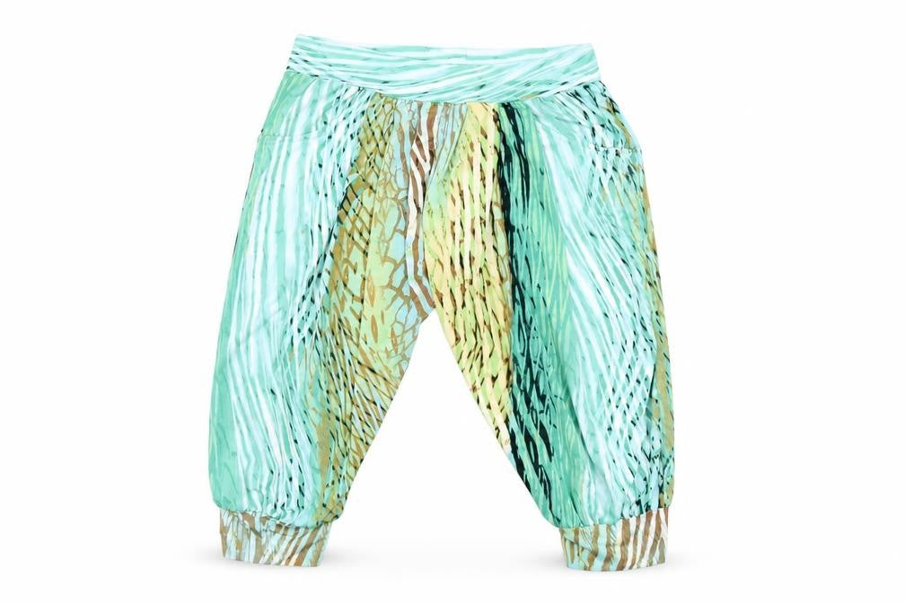 Front view of Twill Twenty Two women’s blue striped cropped trousers, size L, 20-inch leg