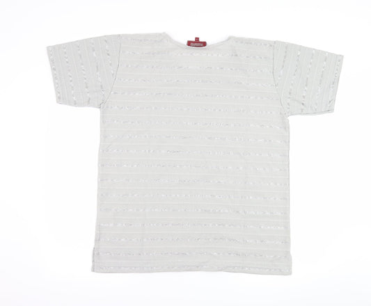 Icecube Womens Grey Striped  Basic T-Shirt Size L
