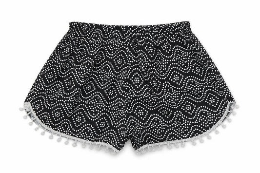 Front view of Preworn women’s black polka dot sweat shorts, size M