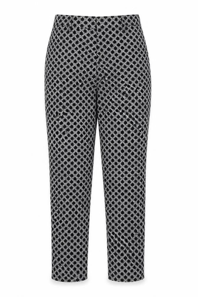 Front view of H&M women’s black geometric straight jeans, size UK 6, 24-inch leg