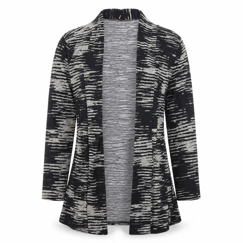 Front view of Miss Sassy women’s black animal print cardigan jumper, size M