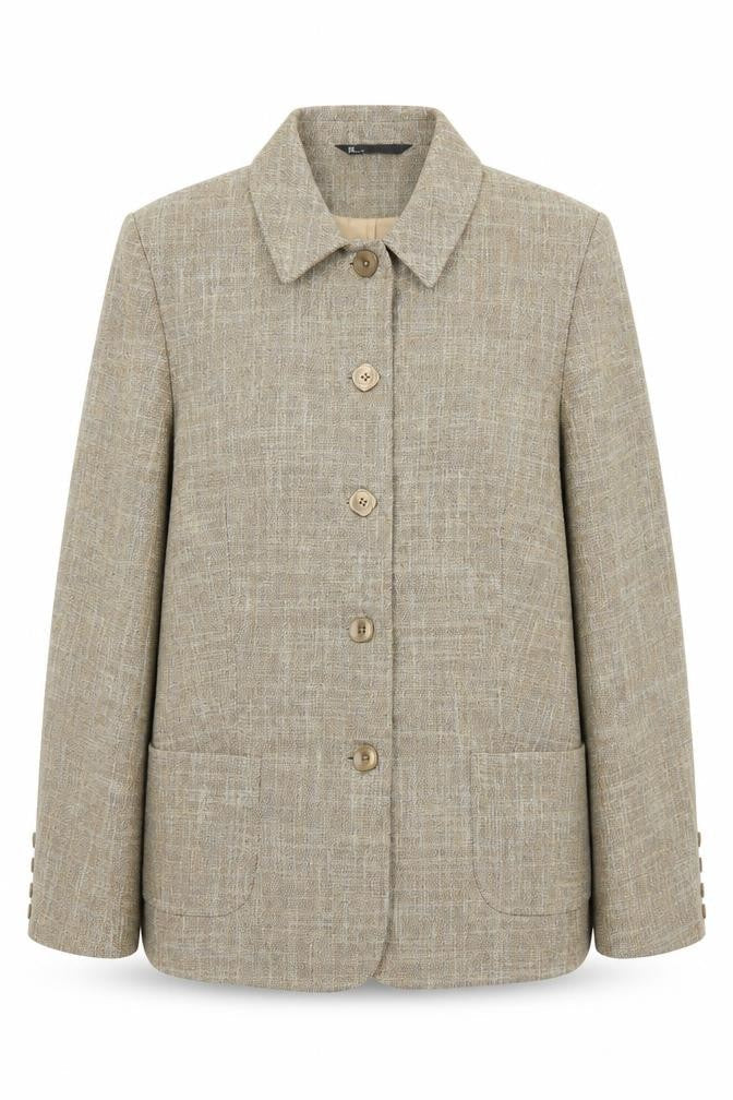 Front view of BHS women’s beige jacket suit jacket, size UK 18