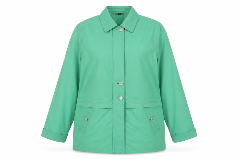 Front view of Stratus women’s green jacket coat, size UK 14