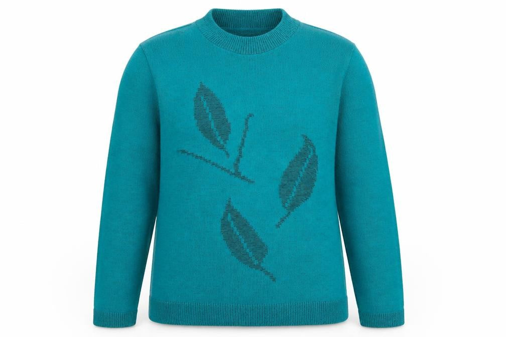 Front view of Classics women’s blue jumper, size L, - leaf