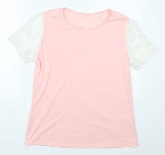 Preworn Womens Pink  Lace Basic T-Shirt Size XL