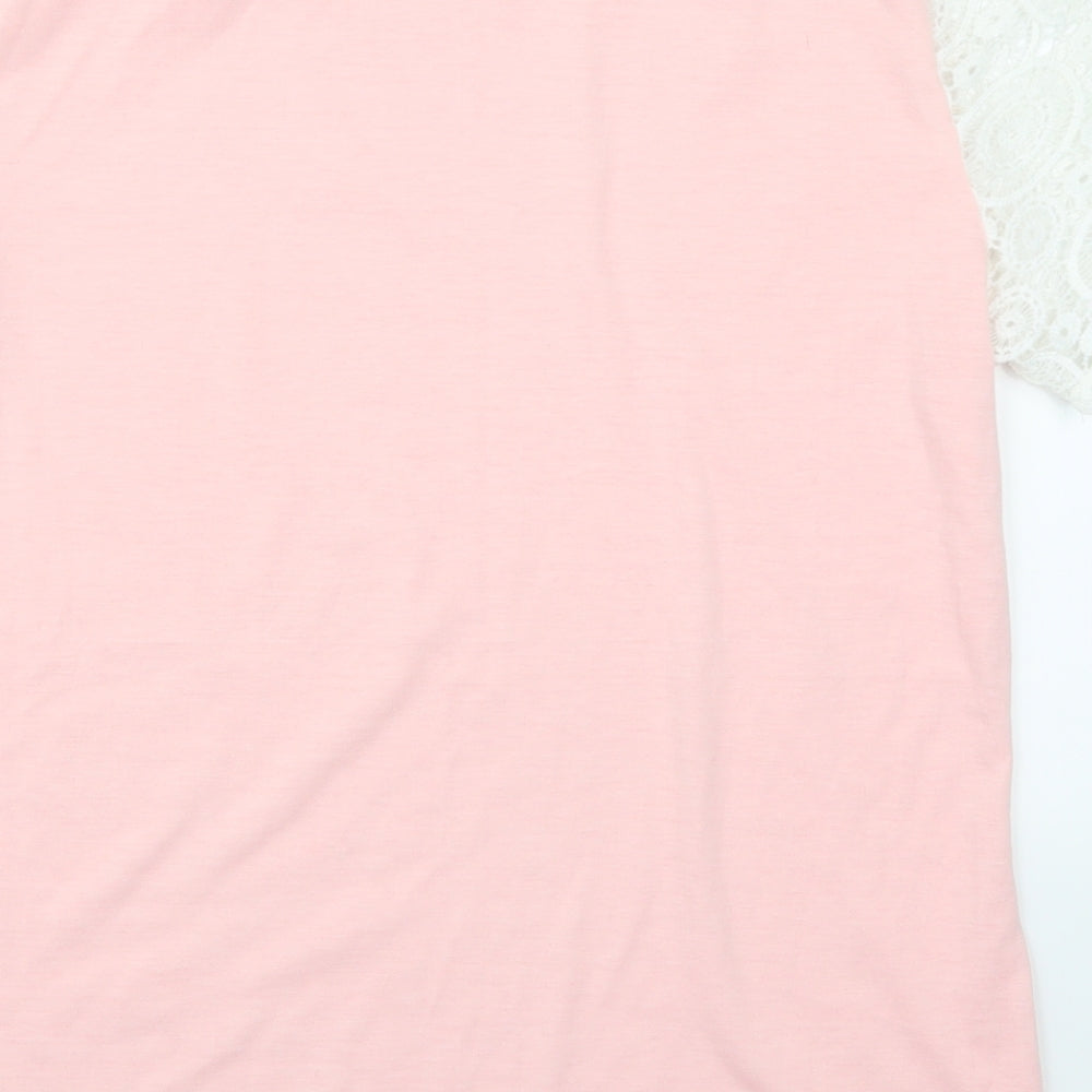 Preworn Womens Pink  Lace Basic T-Shirt Size XL