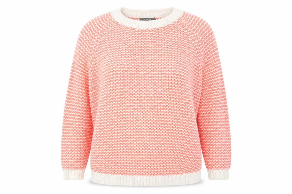 Front view of South women’s pink jumper, size UK 14