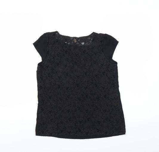 Springfield Womens Black   Basic Blouse Size 10  - sheer crochet back