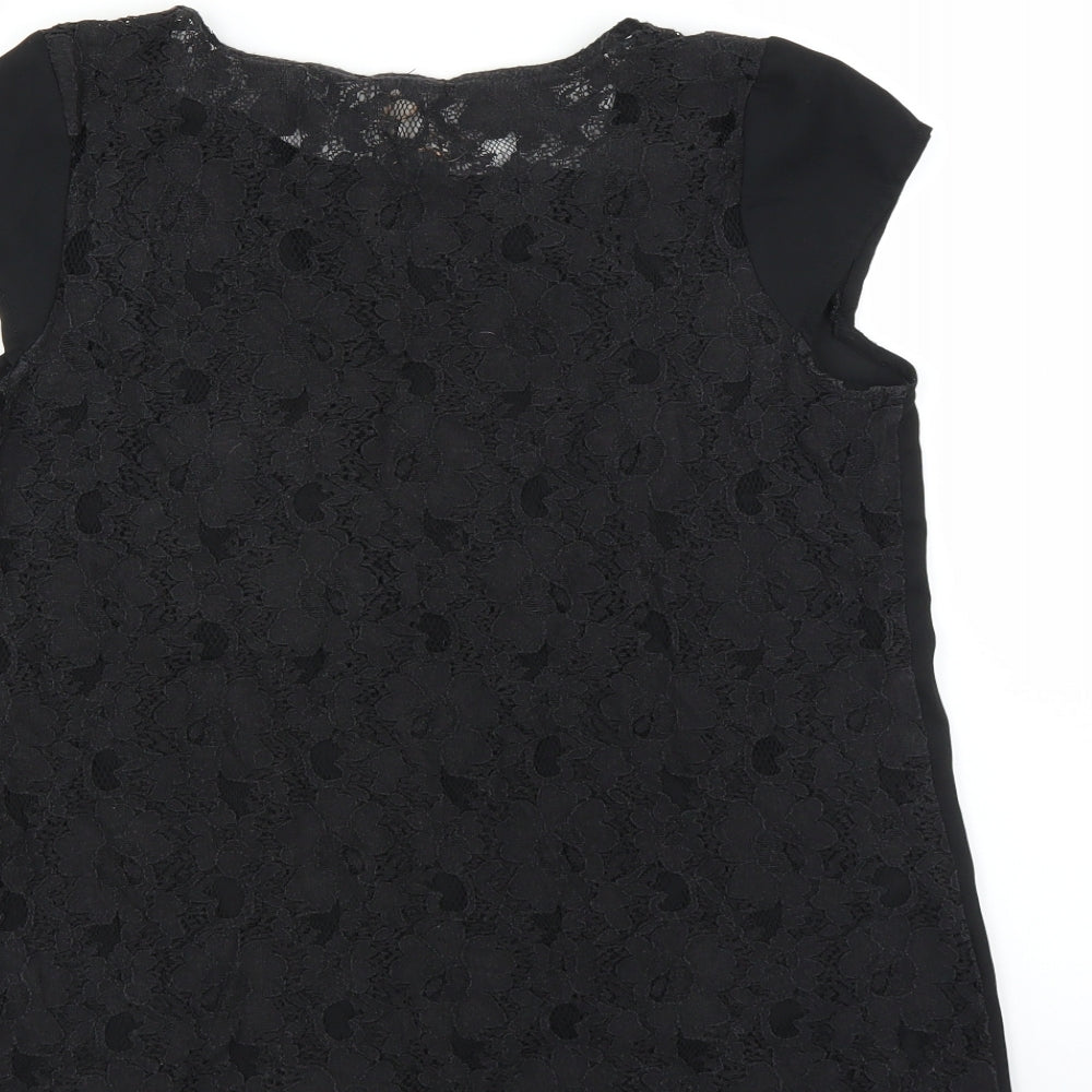 Springfield Womens Black   Basic Blouse Size 10  - sheer crochet back