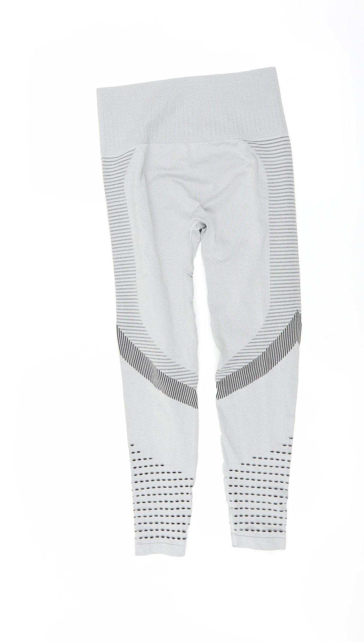 Additional front view of Preworn women’s grey compression leggings, size L, 27-inch leg