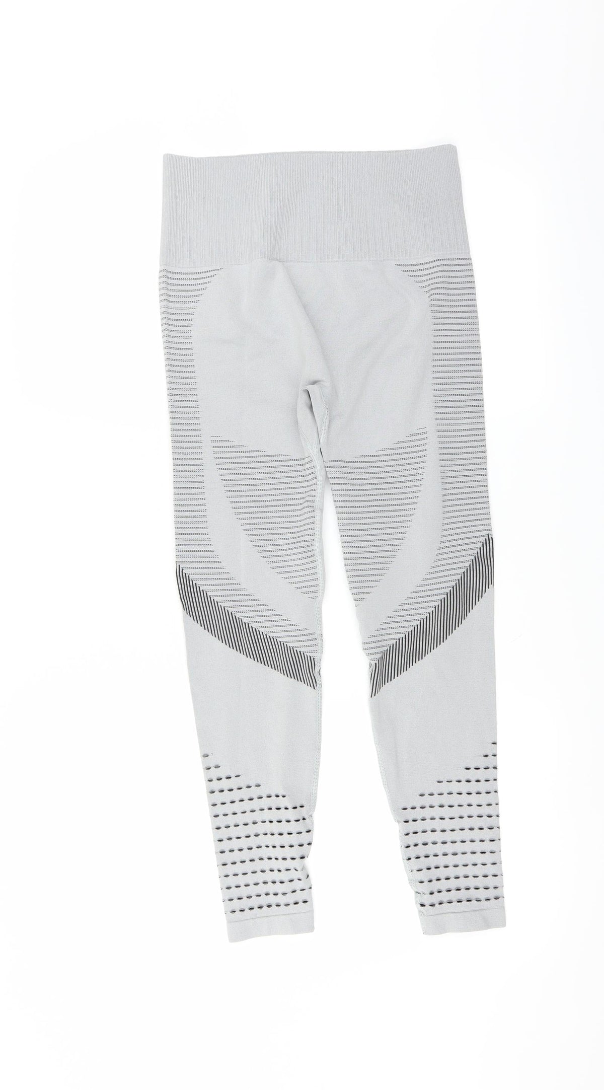 Back view of Preworn women’s grey compression leggings, size L, 27-inch leg
