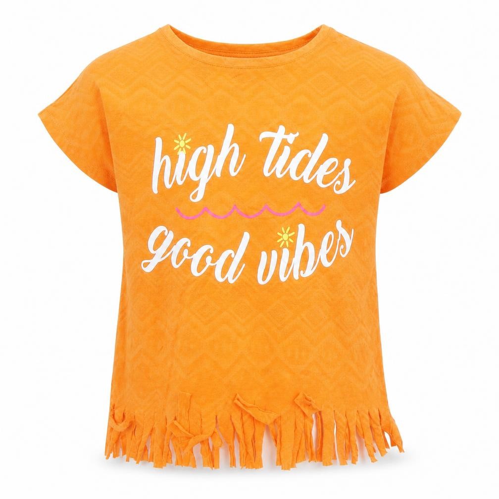 Front view of Matalan girls’ orange basic t-shirt, size 4, years