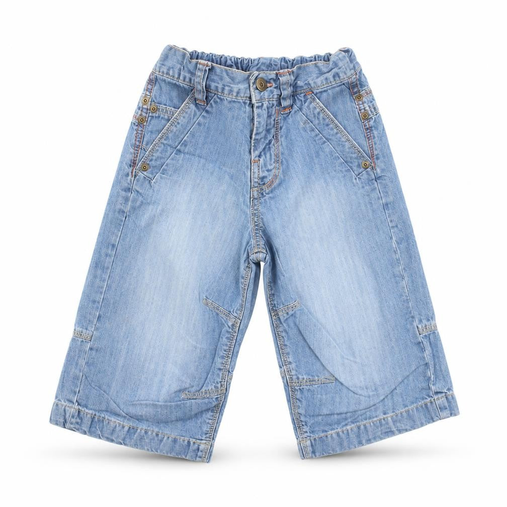 Front view of Next boys’ blue denim wide-leg jeans, size 5, years - croped