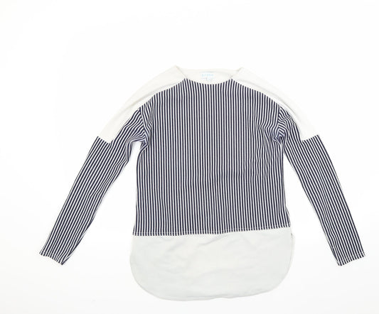 blue vanilla Womens Blue Striped  Pullover Sweatshirt Size 8