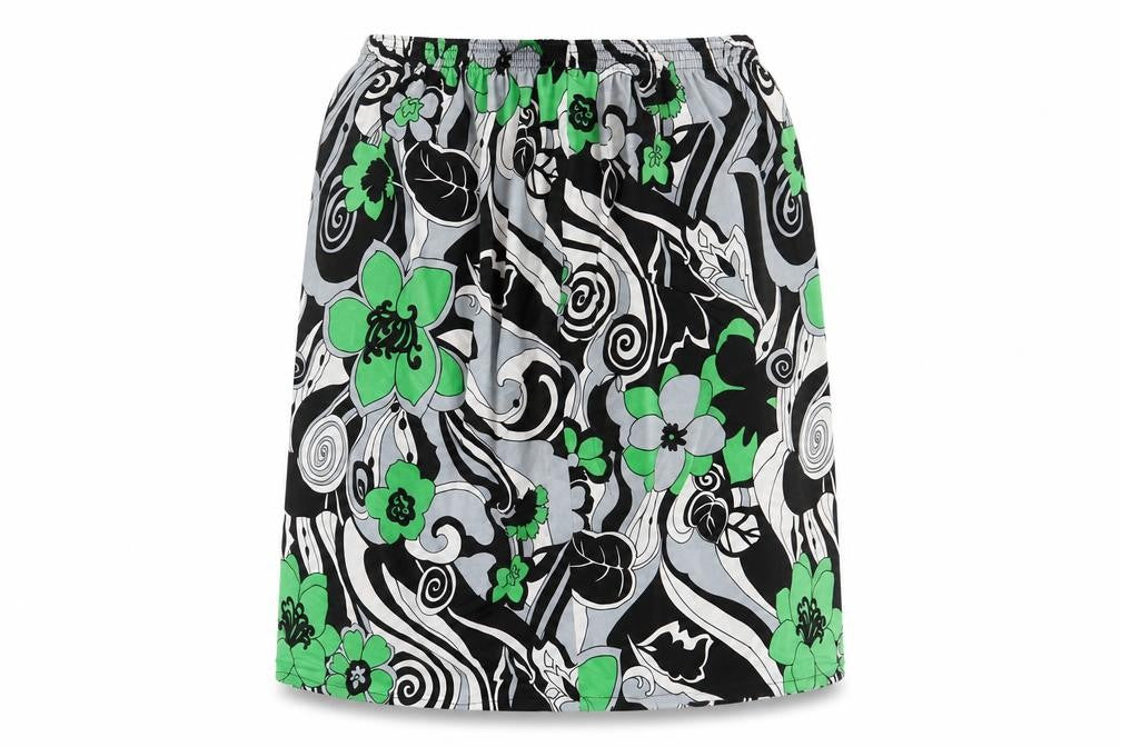 Front view of Preworn women’s multicoloured floral a-line skirt, size UK 32, in