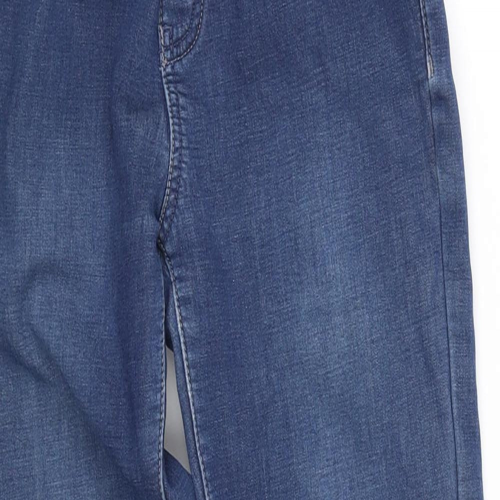Close-up detail of pre worn boys’ blue tapered jeans, size 10-11, years
