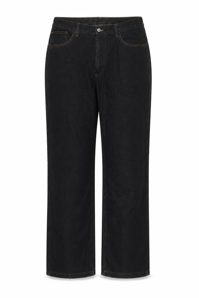 Front view of women’s black straight jeans, size XL, 32-inch leg