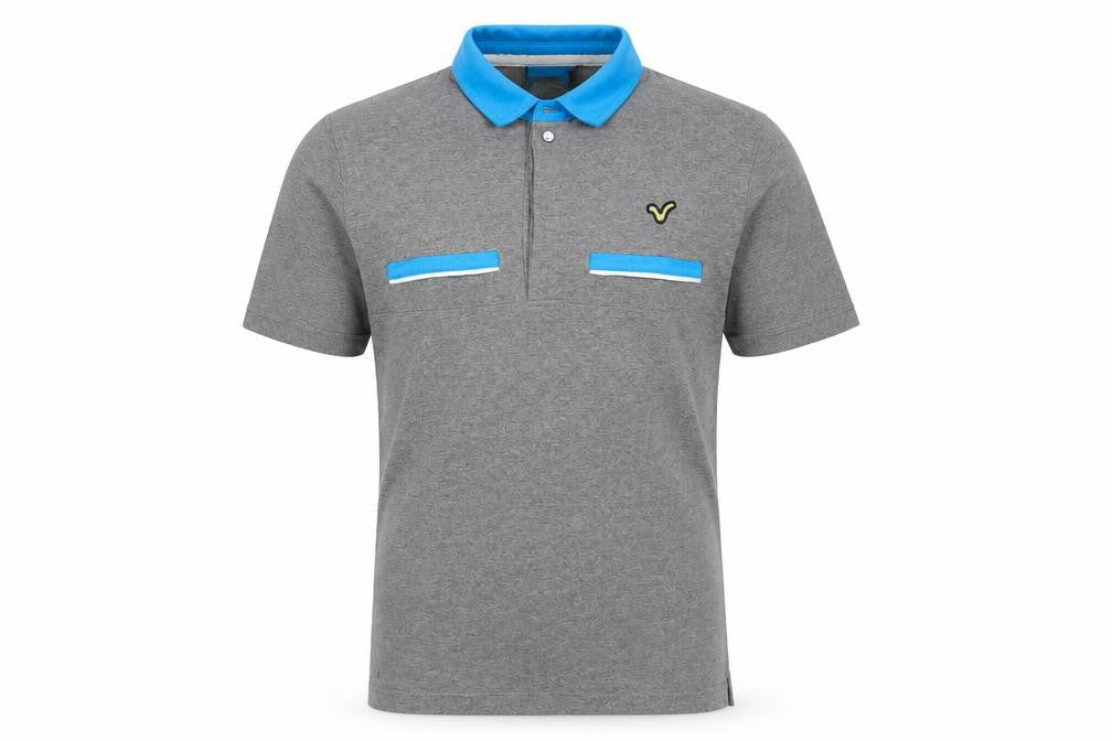 Front view of VIO men’s grey polo, size L