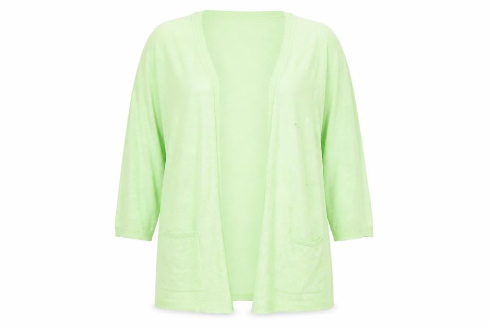 Front view of Peacocks women’s gold cardigan jumper, size UK 20