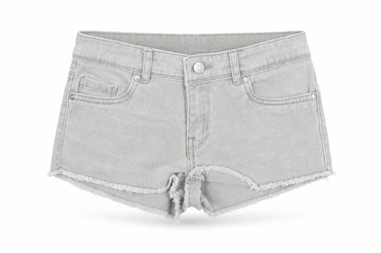 Front view of Denim & Co. women’s green denim cut-off shorts, size UK 6
