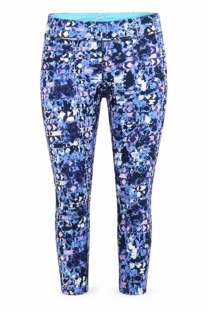 Front view of Athletic Clothing women’s blue patchwork sweatpants leggings, size UK 8