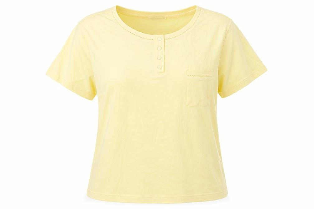 Front view of Provencale women’s yellow jersey basic t-shirt, size M