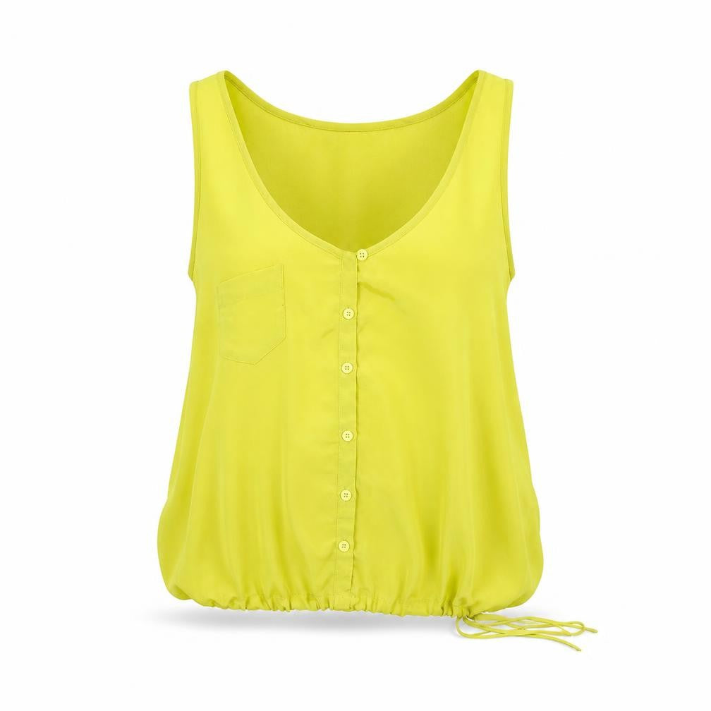 Front view of West village women’s yellow basic tank, size UK 12