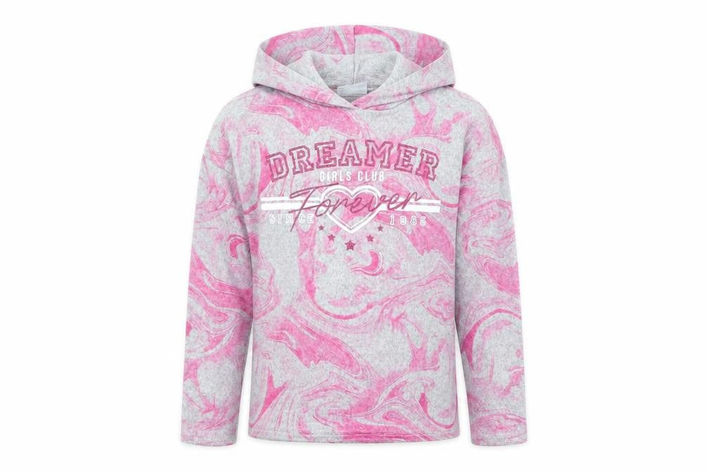 Front view of Matalan girls’ pink pullover hoodie, size 9, years