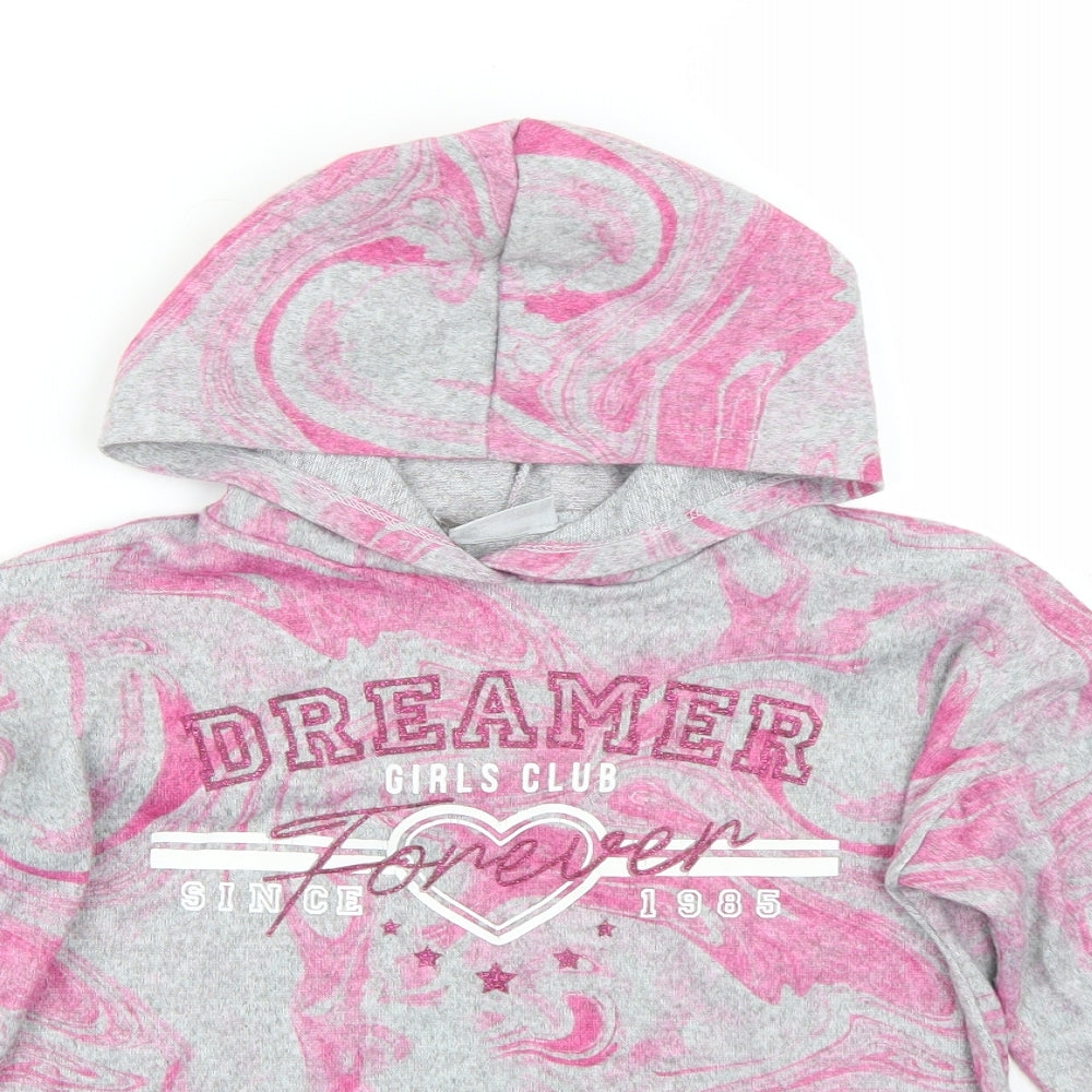 Close-up detail of Matalan girls’ pink pullover hoodie, size 9, years