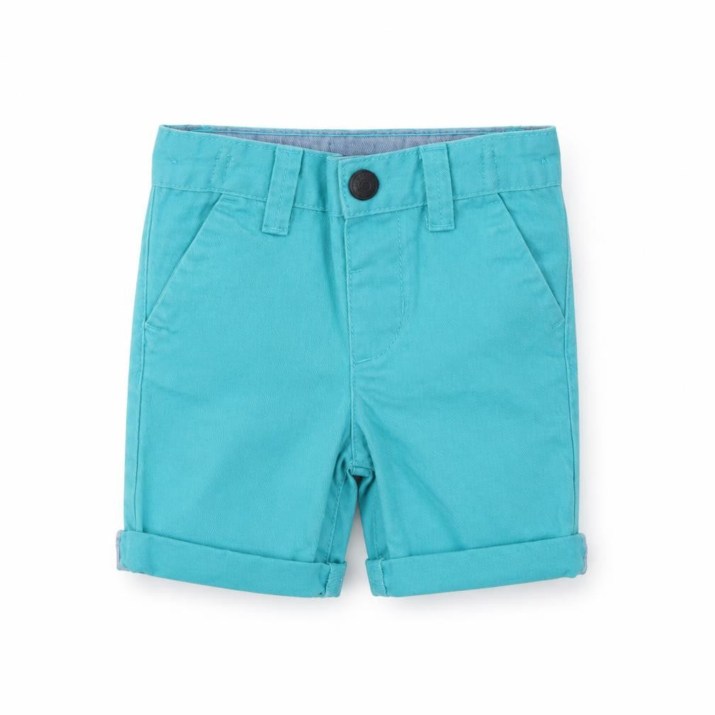Front view of Denim & Co. boys’ blue cropped trousers, size 6-9, months