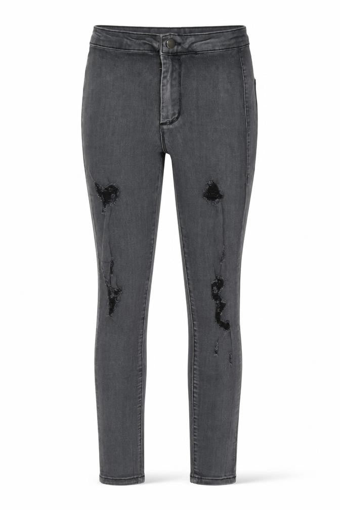 Front view of PRETTYLITTLETHING women’s grey denim skinny jeans, size UK 8, 27-inch leg