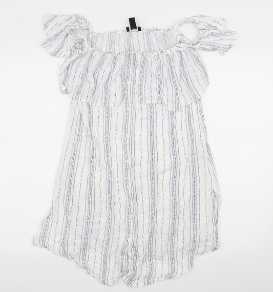 New Look Womens White Striped  Basic Blouse Size M