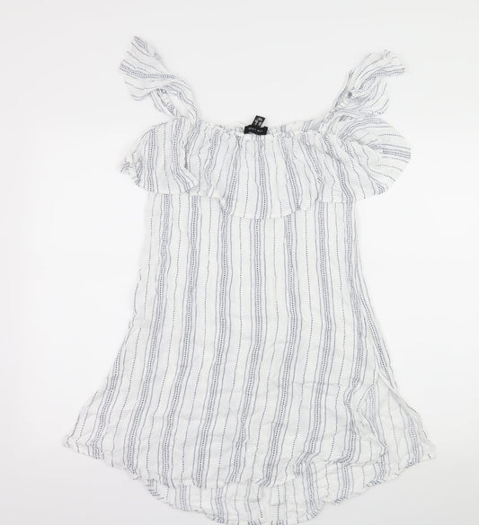 New Look Womens White Striped  Basic Blouse Size M