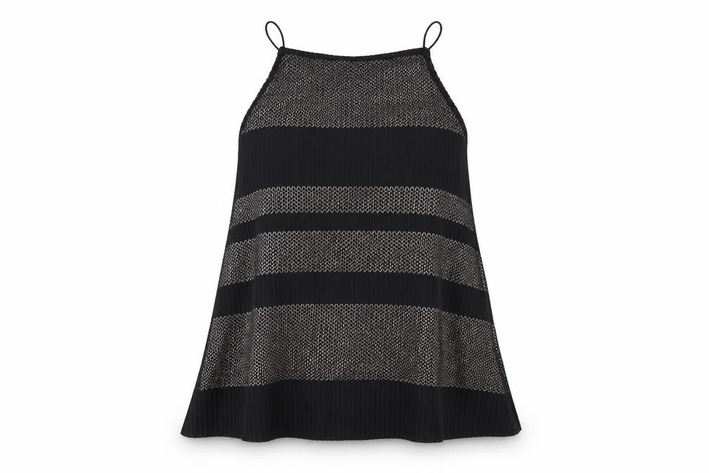 Front view of Warehouse women’s black striped basic blouse, size UK 12
