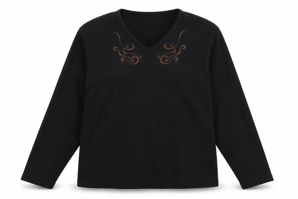Front view of ELVI women’s black pullover sweatshirt, size M, - oversized