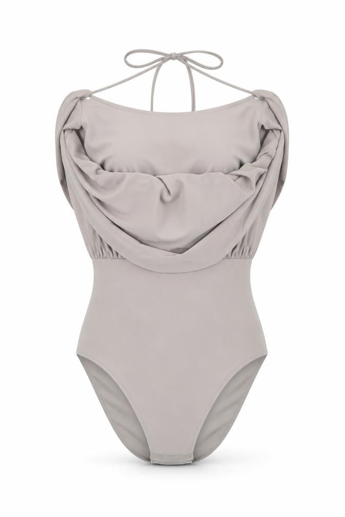 Front view of Love women’s grey bodysuit one-piece, size UK 8
