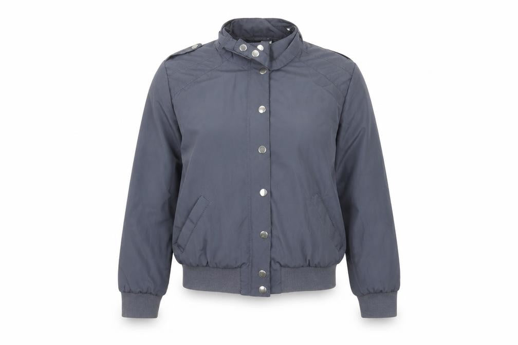 Front view of H&M women’s grey jacket coat, size UK 12