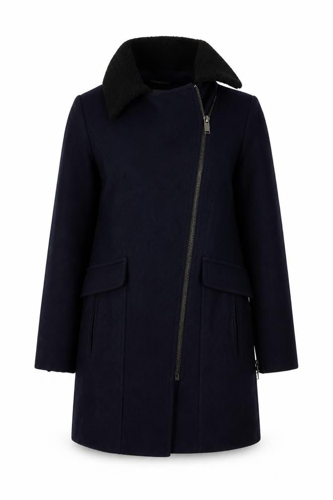 Front view of Next women’s blue overcoat coat, size UK 10