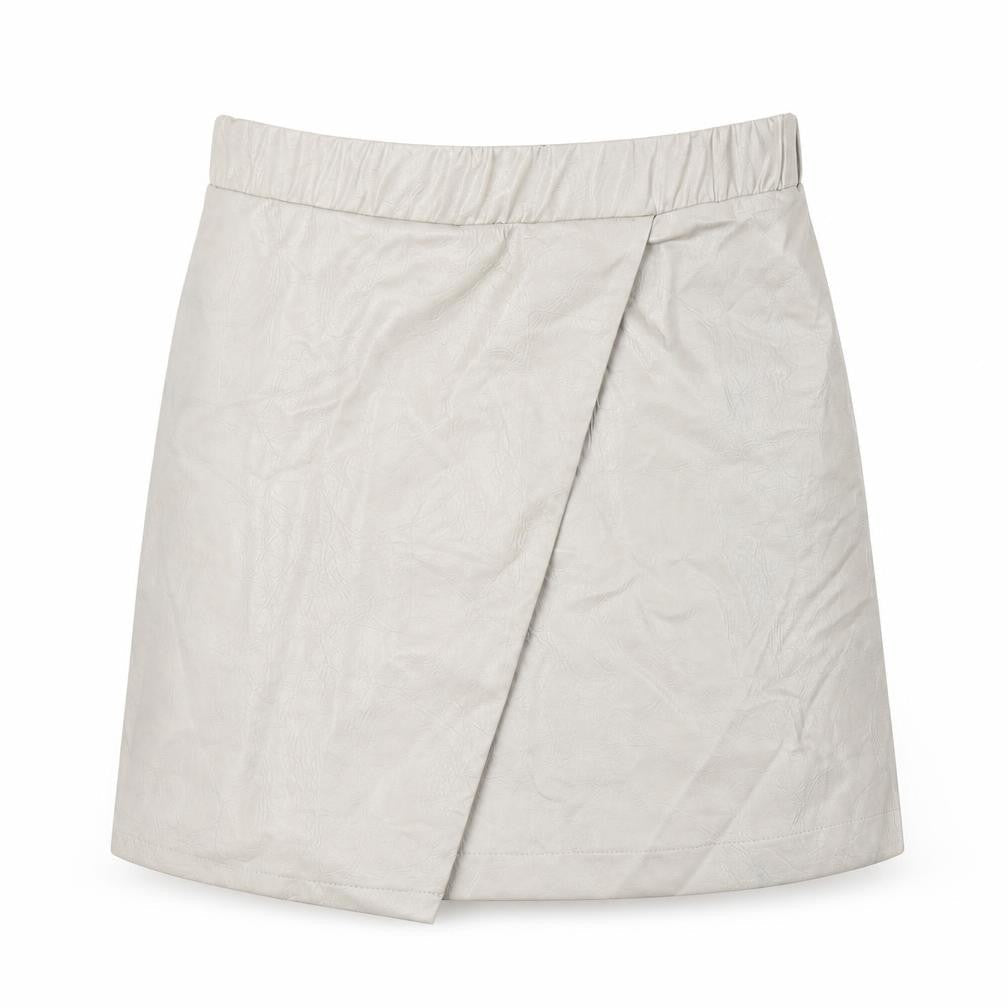 Front view of Topshop women’s beige a-line skirt, size UK 8