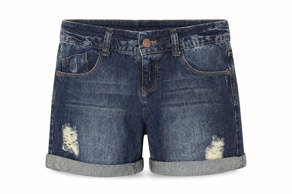 Front view of Love Label women’s blue chino shorts, size UK 8
